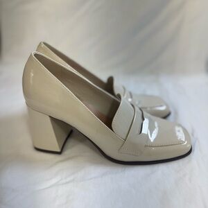 Unisa Cream Patent Block Heel Loafers